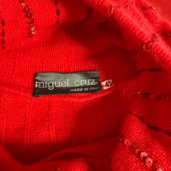 Red Cashmere Unique Top With Sequins by Miguel Cruz, Made in Italy, Size S - Picture 6 of 11